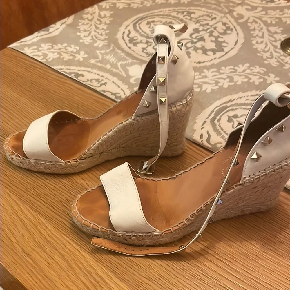 White Studded Leather Espadrille Sandals - Women